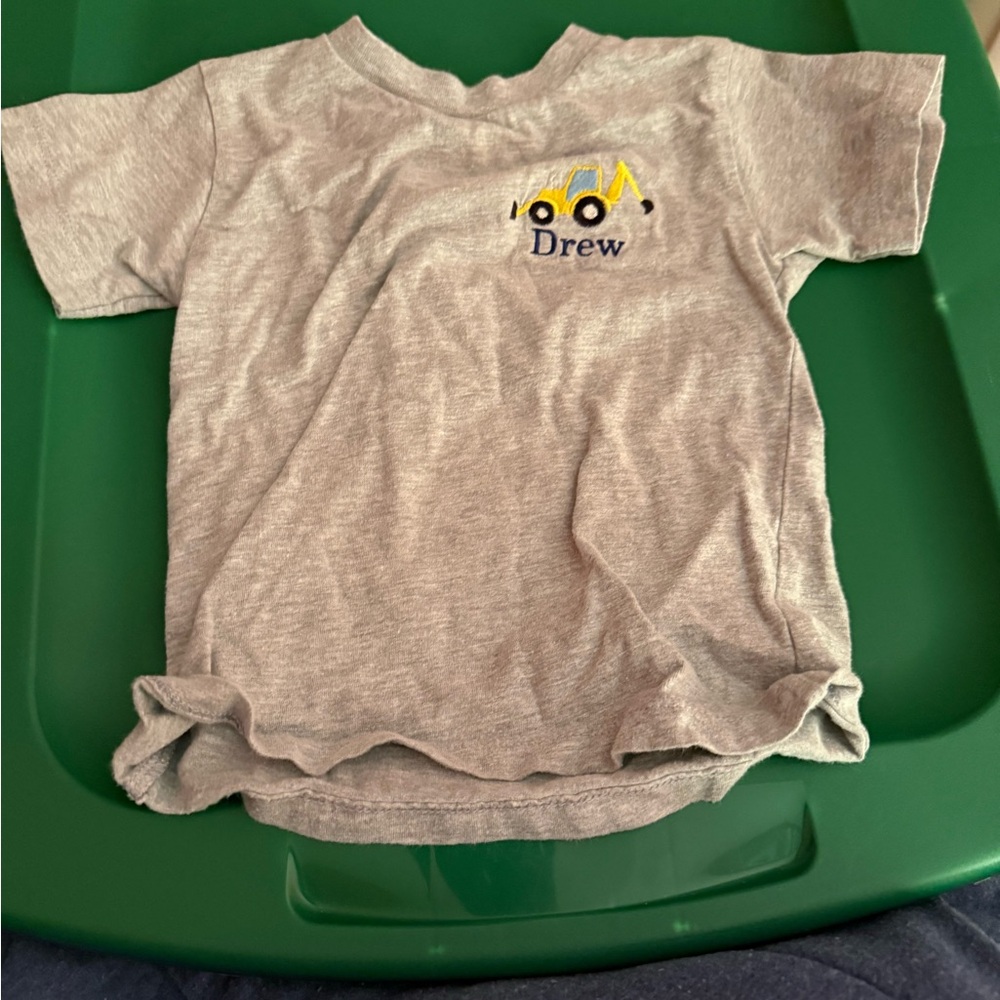 Gray Kids T-Shirt with Embroidered “Drew” Truck Design
